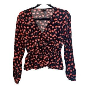 Express Black and Red Floral Blouse Size Small